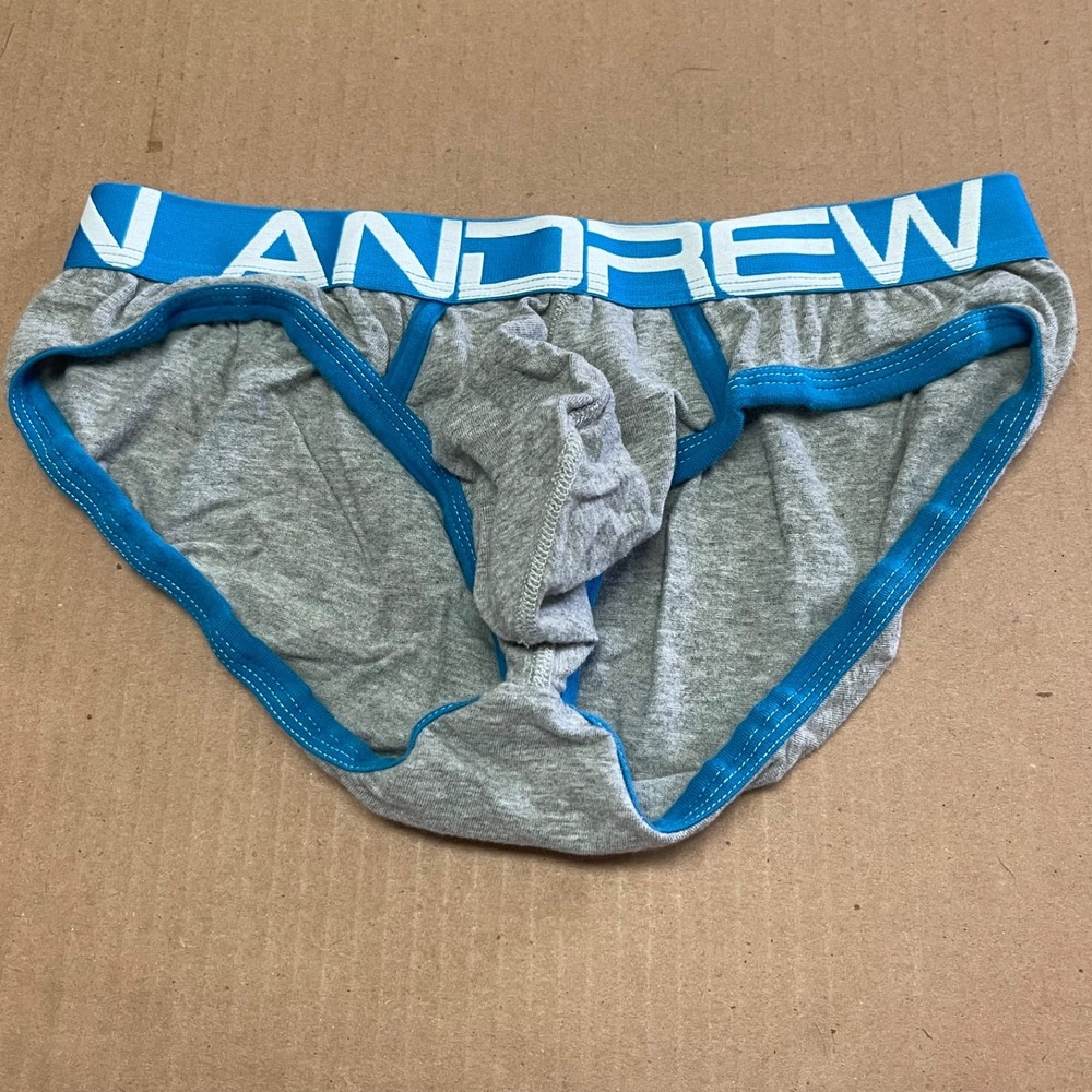 Andrew Christian Almost Naked Mens Gray Blue Trim Brief Stretch Size M NWOT